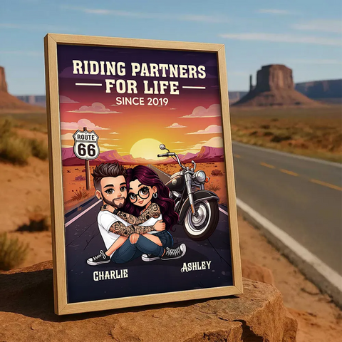 "Riding Partners for Life" Custom Hugging Riding Couple Canvas/ Framed Poster/Poster