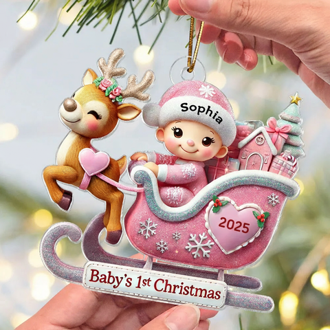 Baby’s First Christmas Sleigh Ride Custom Acrylic Ornament 2025
