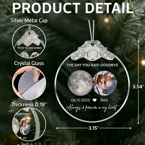 The Day You Said Goodbye Custom Photo Moon Phase Glass Ornament With Silver Cap - Heartwarming Memorial Sympathy Gift