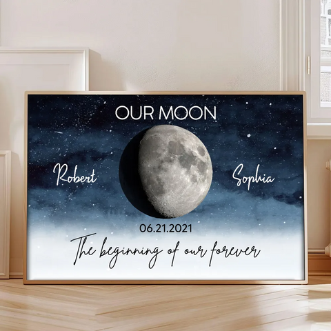 Starry Night Love Story Custom Moon Phase Couple Anniversary Date Poster/Canvas/Framed Poster