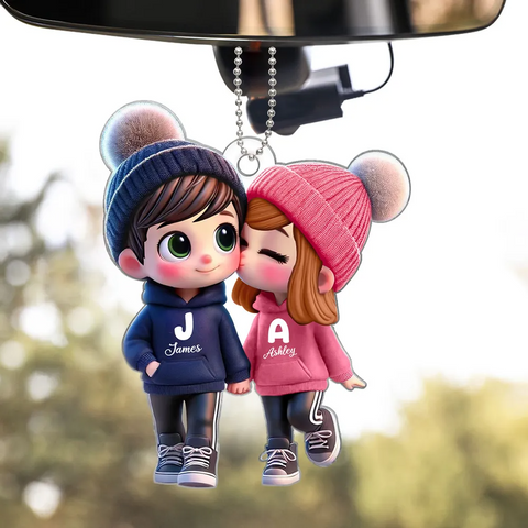 3D Effect Cute Cartoon Couple Walking Hand in Hand Custom Car Ornament