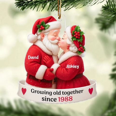 Santa Couple Growing Old Together Custom Acrylic Christmas Ornament 2025