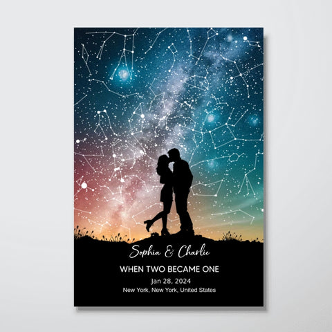 Couple Hugging Kissing Under the Starry Sky Custom Star Map Canvas/Framed Poster/Poster