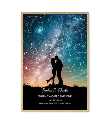 Couple Hugging Kissing Under the Starry Sky Custom Star Map Canvas/Framed Poster/Poster