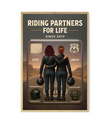 "Riding Partners For Life” 3D Effect Custom Couple Figurine Canvas/ Framed Poster/Poster
