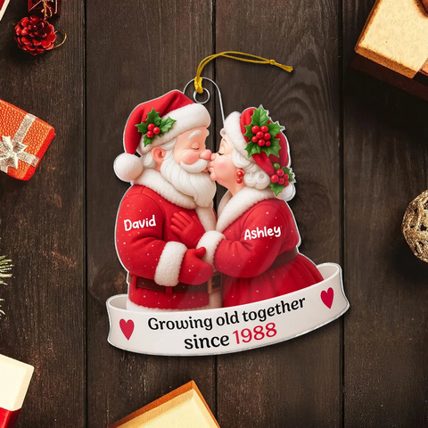Santa Couple Growing Old Together Custom Acrylic Christmas Ornament 2025