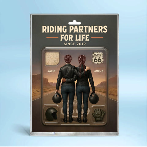  "Riding Partners For Life " 3D Effect Custom Couple Figurine Acrylic Block