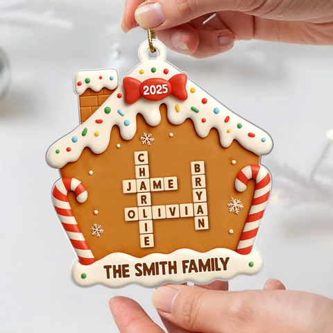 Family Name Crossword Cake House - Custom Christmas Acrylic Ornament
