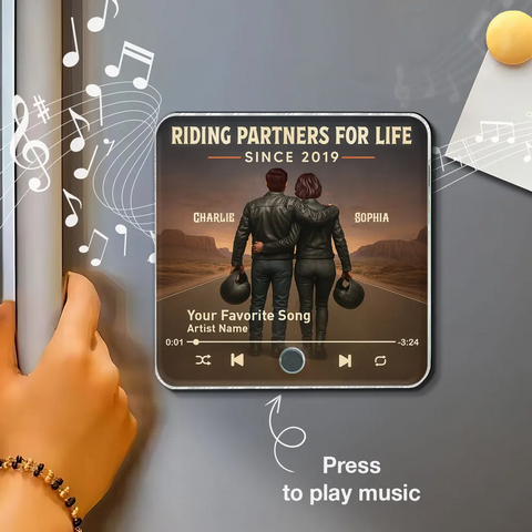 3D Effect Custom Couple Biker Music Fridge Magnet Riding Partners for Life