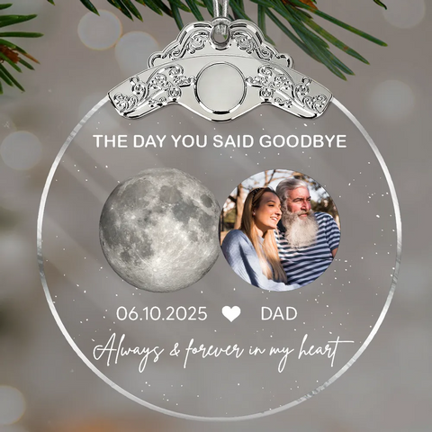 The Day You Said Goodbye Custom Photo Moon Phase Glass Ornament With Silver Cap - Heartwarming Memorial Sympathy Gift