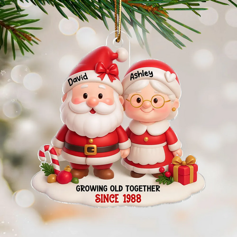 Santa Couple Growing Old Together Custom  Acrylic Christmas Ornament