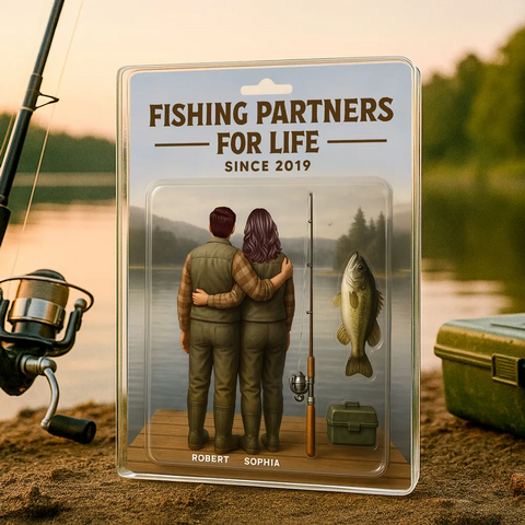 "Fishing Partners For Life" 3D Effect Custom Couple Figurine Acrylic Block 