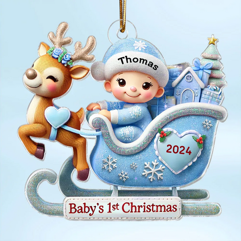 Baby First Christmas Newborn On Sleigh Cute Custom Acrylic Ornament 2025