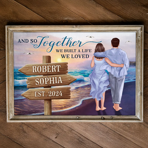 " You Will Forever Be My Always' Custom Couple Walking On The Beach Watercolor Style Canvas/Framed Poster/ Poster