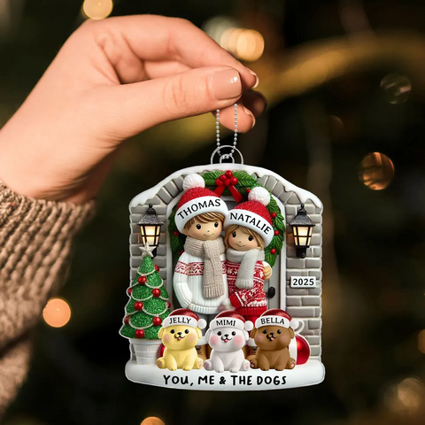 Custom Farmhouse Couple with Pets Christmas 2025 Acrylic Ornament 