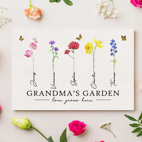 "Love Grows Here" Custom Grandma‘s Garden Watercolor Birth Month Flower Canvas/Framed Poster/Poster