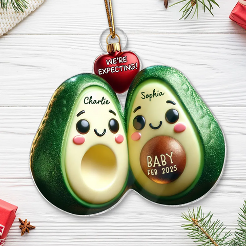Avocado Couple Expecting Parents Pregnancy Announcement 3D Effect Custom Acrylic Ornament