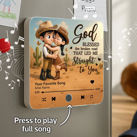 "Favorite Place Is Next To You" Cartoon Cowboy Cowgirl Couple Cutom Music Fridge Magnet