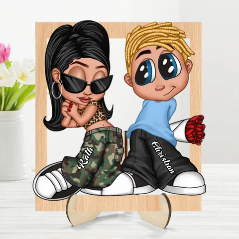 Y2K Couple Framed Custom 2-Layer Wooden Plaque