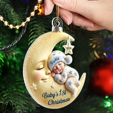 3D Effect Baby On the Moon First Christmas Keepsake 2025 Custom Acrylic Ornament
