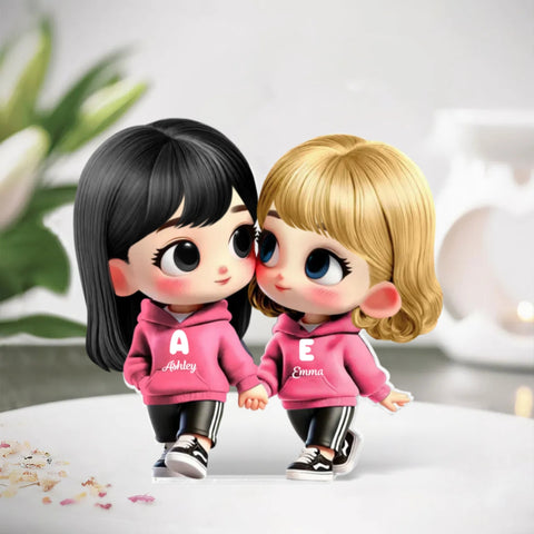 3D Effect Cute Cartoon Couple Holding Hands Custom Acrylic Block Plaque