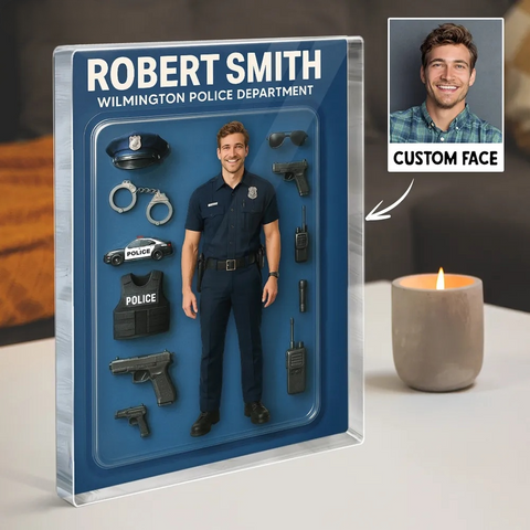 3D Effect Male Police Officer Custom Figure Rectangle Acrylic Block