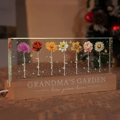 Grandma‘s Garden Birth Month Flowers Custom Acrylic Block LED Night Light