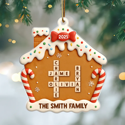 Family Name Crossword Cake House - Custom Christmas Acrylic Ornament