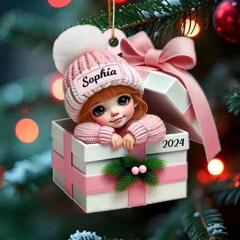 Baby Boy Girl Inside the Gift Box Custom 2D Flat Acrylic Christmas Ornament 2025