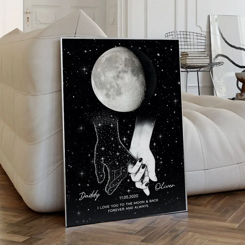 Lost Loved One Holding Hands Custom Moon Phase Galaxy Art Memorial Sympathy Canvas/Framed Poster/ Poster