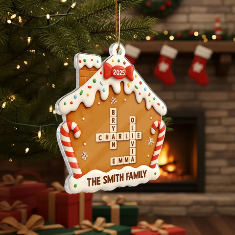 Family Name Crossword Cake House - Custom Christmas Acrylic Ornament