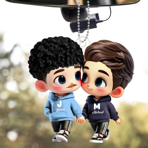 3D Effect Cute Cartoon Couple Holding Hands Custom Acrylic Car Hanger