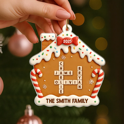 Family Name Crossword Cake House - Custom Christmas Acrylic Ornament