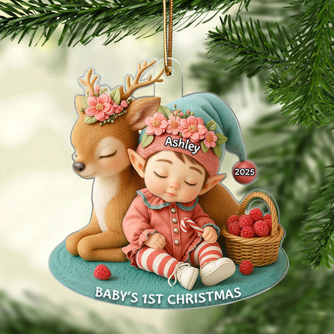 Baby's 1st Christmas Ornament – Custom Cute Elf & Reindeer Acrylic Ornament