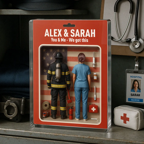 You & Me We Got This 3D Effect Custom Firefighter & Nurse Couple Figures Acrylic Block 