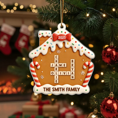 Family Name Crossword Cake House - Custom Christmas Acrylic Ornament