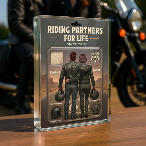  "Riding Partners For Life " 3D Effect Custom Couple Figurine Acrylic Block