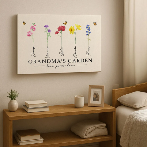 "Love Grows Here" Custom Grandma‘s Garden Watercolor Birth Month Flower Canvas/Framed Poster/Poster
