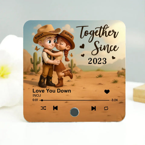 "Favorite Place Is Next To You" Cartoon Cowboy Cowgirl Couple Cutom Music Fridge Magnet