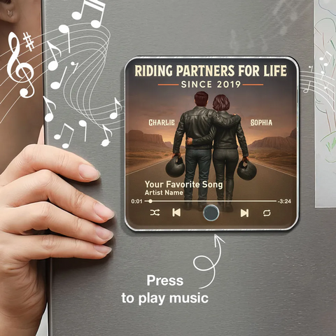 3D Effect Custom Couple Biker Music Fridge Magnet Riding Partners for Life
