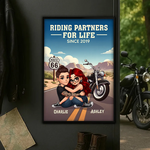 "Riding Partners for Life" Custom Hugging Riding Couple Canvas/ Framed Poster/Poster