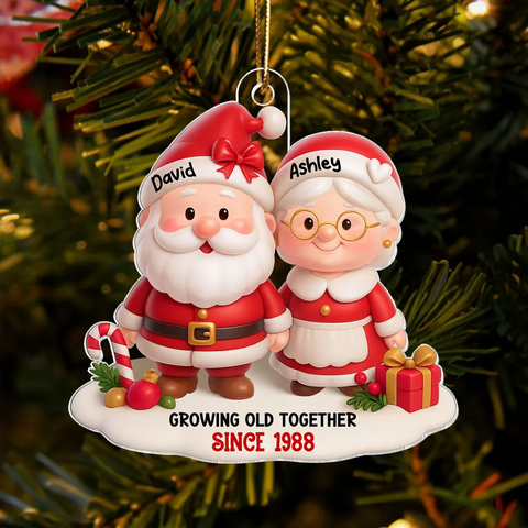 Santa Couple Growing Old Together Custom  Acrylic Christmas Ornament