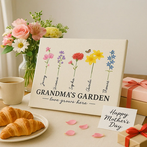 "Love Grows Here" Custom Grandma‘s Garden Watercolor Birth Month Flower Canvas/Framed Poster/Poster