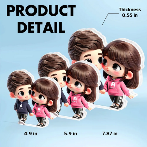 3D Effect Cute Cartoon Couple Holding Hands Custom Acrylic Block Plaque
