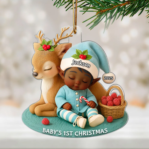 Baby's 1st Christmas Ornament – Custom Cute Elf & Reindeer Acrylic Ornament
