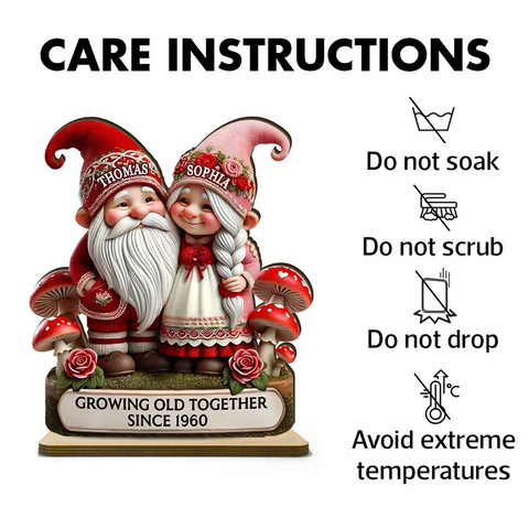 3D Effect Romantic Gnome Couple Custom Christmas Wooden Plaque