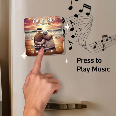 "I Want To Grow Old With You" Old Couple At Sunset Beach Custom Music Fridge Magnet
