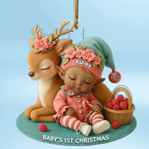Baby's 1st Christmas Ornament – Custom Cute Elf & Reindeer Acrylic Ornament