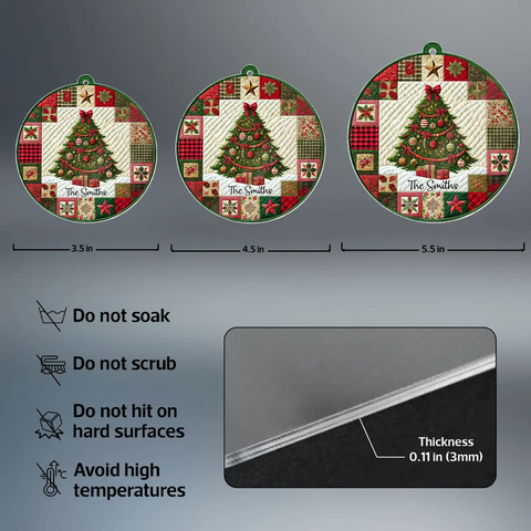 3D Effect Quilting Patchwork Fabric Patterns Christmas Tree Custom Acrylic Christmas  Ornament