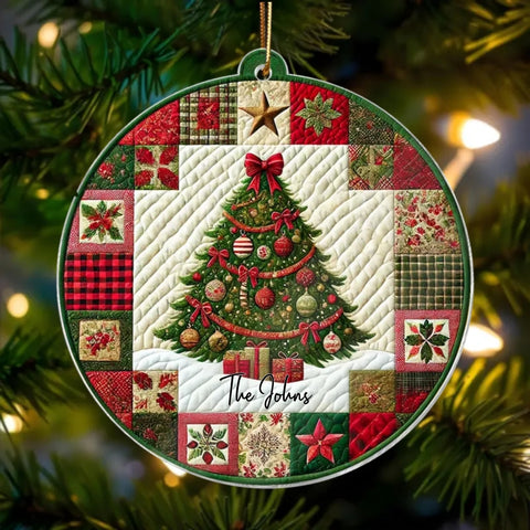 3D Effect Quilting Patchwork Fabric Patterns Christmas Tree Custom Acrylic Christmas  Ornament